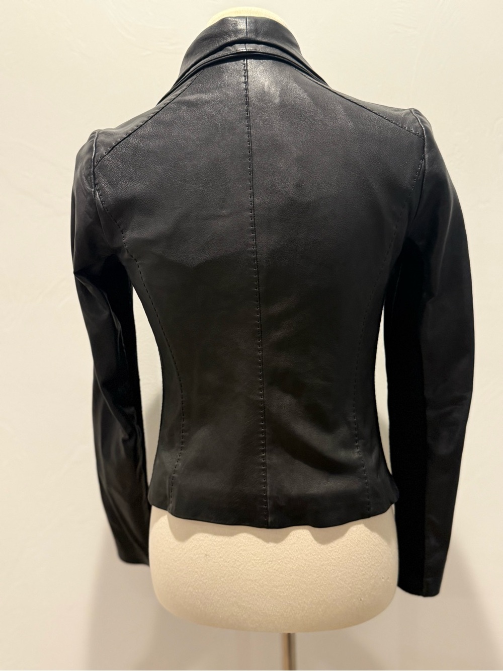 VINCE - Women's Black Leather Asymmetric Zip Jacket - Picture 2 of 7